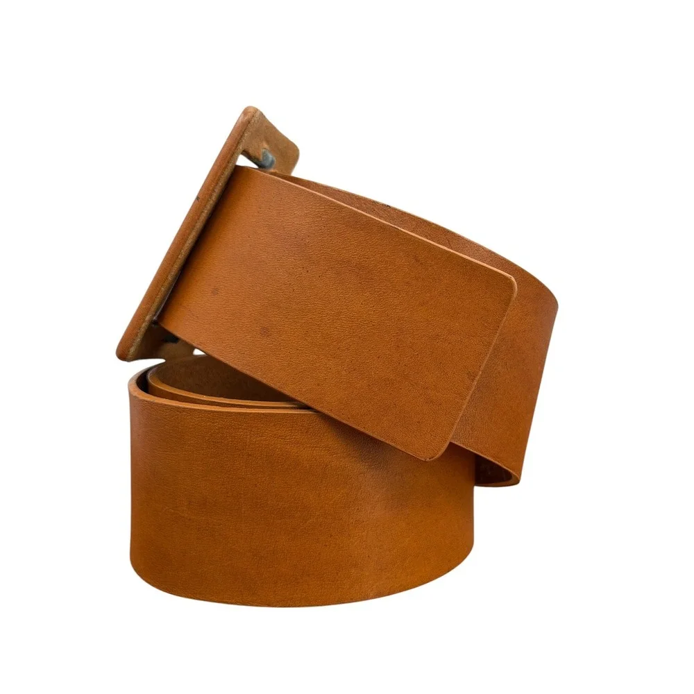 Calvin Klein Wide Leather Belt Womens SZ M Brown Classic Square Buckle Office
